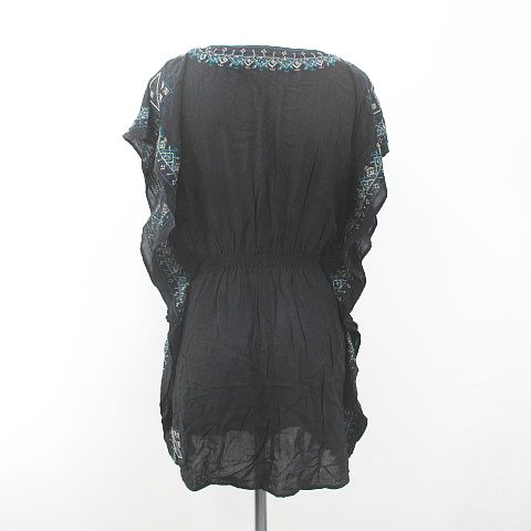 ローズバッド Rose Bud 半袖 ミニ丈 ワンピース チュニック F 黒系 ブラック 刺繍 ステッチ レディース 077 ベクトルパーク