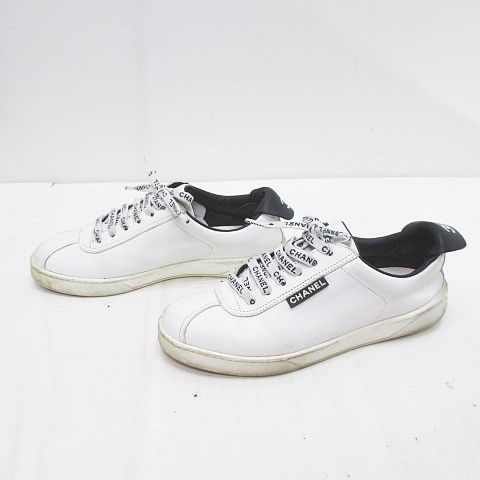 シャネル CHANEL ローカット スニーカー CC 37 ホワイト 白 ブラック 