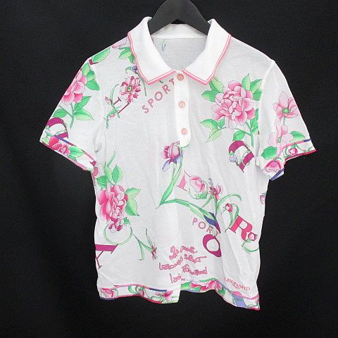 美品【LEONARD(レオナール)】花柄 英字ロゴ 半袖ポロシャツ 日本製 美品【LEONARD(レオナール)】花柄 英字ロゴ 半袖ポロシャツ 日本