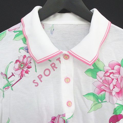 美品レオナール半袖花柄ポロシャツです 美品】LEONARD SPORT レオナール 花柄 ポロシャツ 半袖 38