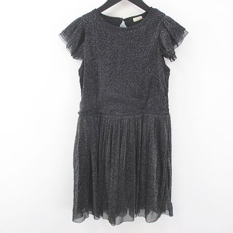ザラ Zara ガール Girl 半袖 膝丈 フレアワンピース 11 12 黒系 ブラック シースルー 透け感 ラメ 綿 コットン 裏地 キッズ 077 ベクトルパーク