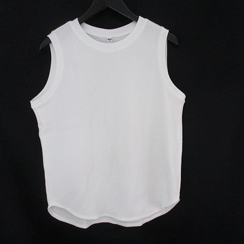 ユニクロ Uniqlo ノースリーブ カットソー タンクトップ M ホワイト 白系 透け感 リブ 綿 コットン メンズ 077 ベクトルパーク