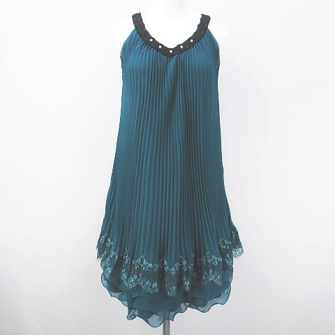 アクシーズファム Axes Femme ノースリーブ 膝丈 プリーツワンピース M グリーン 緑系 レース ティアード 裏地 プルオーバー レディース 077 ベクトルパーク