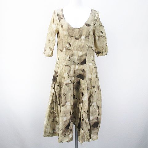 マルニ Marni ロング フレアワンピース 七分袖 38 ベージュ系 総柄 イタリア製 綿 コットン レディース 077 ベクトルパーク