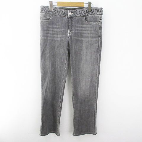 【即決●】 CHANEL シャネル　16SS　P53350V40189　ウエストカメリアデザイン　グレー　ストレッチ加工デニムパンツ/ジーンズ38 シャネル CHANEL P53350V40189 ロング丈 デニム パンツ ジーンズ 42 灰