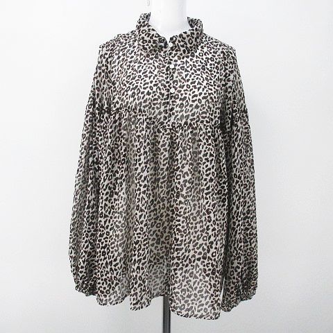 マウジー Moussy ヒョウ柄 長袖 カットソー F グレー ブラック 黒 レオパード 3b 透け感 伸縮 レディース 077 ベクトルパーク