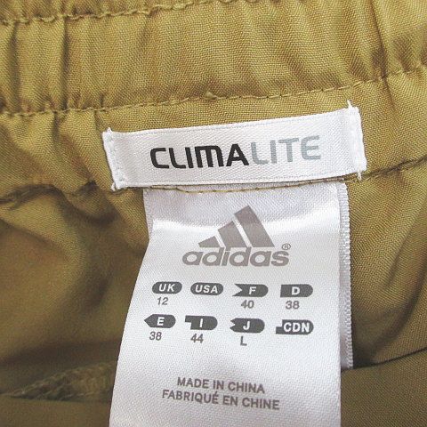 アディダス Adidas 膝下 ハーフパンツ L ベージュ系 ウエストゴム 紐 ロゴ 刺繍 ステッチ ワンポイント レディース 077 ベクトルパーク