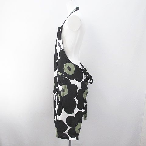 マリメッコ花柄エプロン　黒 未使用品 マリメッコ marimekko 花柄 フラワー エプロン 黒系 ブラック