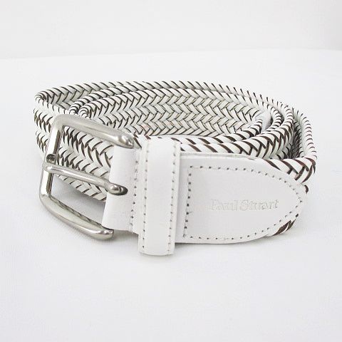 ポールスチュアート Paul Stuart メッシュベルト 白系 ホワイト 編み込み ロゴ 文字 レザー調 ピン式 プレーン メンズ 077 ベクトルパーク