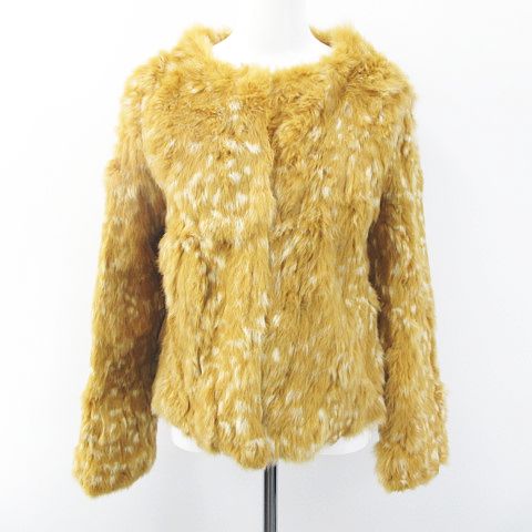 ロイヤルパーティー Royal Party ファーコート ラビット 毛皮 ノーカラー 38 茶系 ブラウン ホック ポケット 裏地 レディース 077 ベクトルパーク