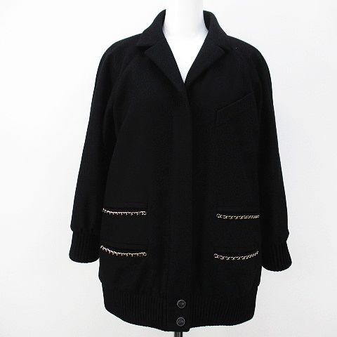 シャネル CHANEL カシミヤ ジャケット 36 ブラック 黒 チェーン ジップ 