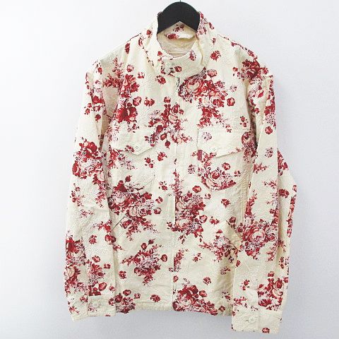 カールヘルム Karl Helmut 花柄 フラワー 長袖 シャツジャケット L ベージュ系 ジップアップ 刺繍 胸ポケット 綿 コットン ブルゾン メンズ 077 ベクトルパーク