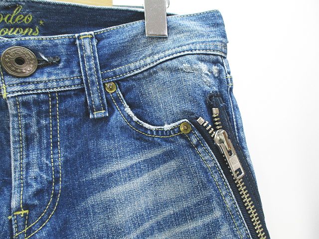 ロデオクラウンズ Rodeo Crowns ロング丈 デニム ジーンズ ペイント ダメージ S 青系 ブルー 日本製 綿 コットン レディース 077 ベクトルパーク