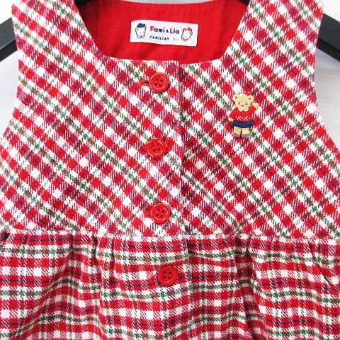 ファミリア Familiar チェック柄 ノースリーブ ワンピース 80 レッド 赤 ベビー ワッペン 綿 コットン キッズ 077 ベクトルパーク