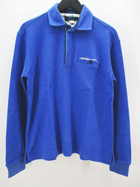 ユミカツラ Yumi Katsura 長袖 シャツ トレーナー ハーフジップ M 青系 ブルー 無地 日本製 メンズ 077 ベクトルパーク