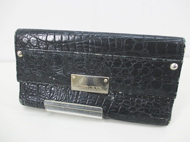ジミーチュウ JIMMY CHOO 長財布 クロコ型押し シルバー金具 ブラック  