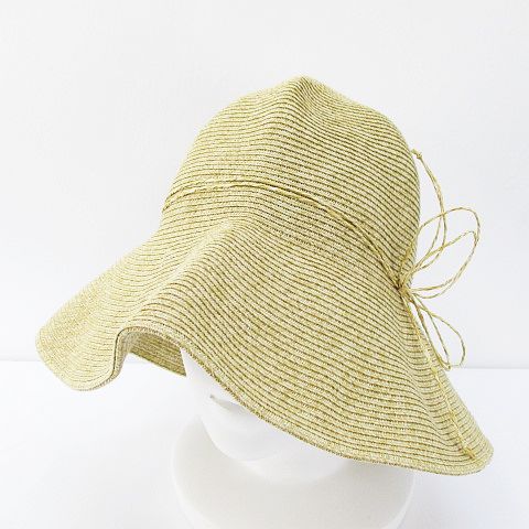 ユニクロ Uniqlo 麦わら帽子 つば広 ペーパーハット One 57cm ベージュ系 リボン アジャスター レディース 077 ベクトルパーク