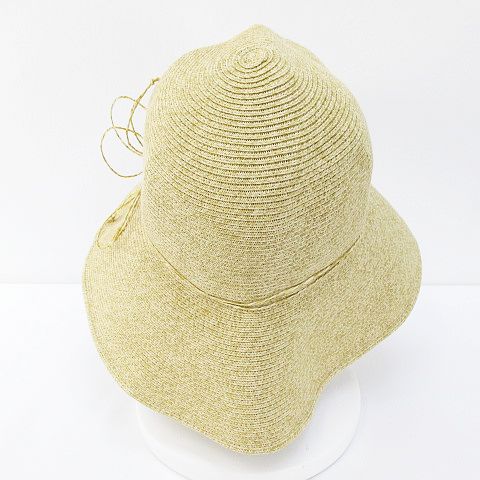 ユニクロ Uniqlo 麦わら帽子 つば広 ペーパーハット One 57cm ベージュ系 リボン アジャスター レディース 077 ベクトルパーク
