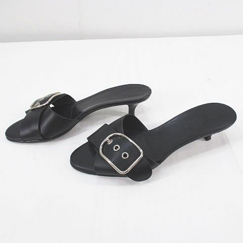 エルメス HERMES ミュール サンダル クロスベルト 37 ブラック 黒  
