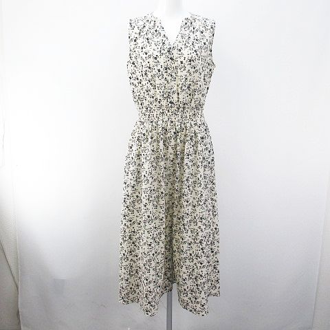 ユニクロ Uniqlo ノースリーブ ロング丈 ワンピース S ベージュ系 花柄 フラワー 総柄 レディース 077 ベクトルパーク