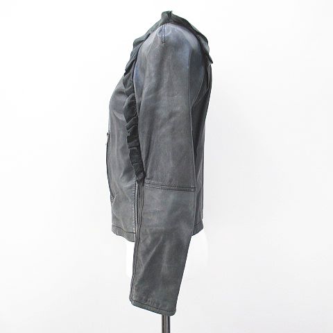 ディーゼル DIESEL レザージャケット フリル ノーカラー XS グレー 灰  