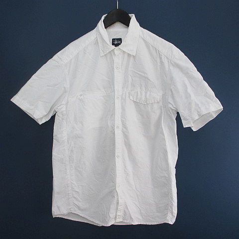 ステューシー STUSSY 半袖 シャツ M 白系 ホワイト 無地 綿 コットン