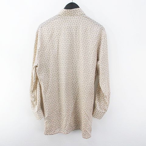 エルメス HERMES 長袖 シャツ 39/15 1/2 ベージュ系 プリント 総柄 絹 