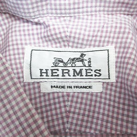 エルメス HERMES 長袖 シャツ 39/15 1/2 セリエボタン 紫 パープル系 
