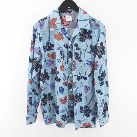 ポールスミス PAUL SMITH 花柄 フラワー 長袖 シャツ M 水色 ライト 