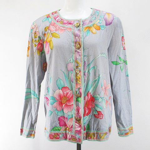 レオナール LEONARD 長袖 ノーカラー ジャケット M 灰系 グレー ボタン  