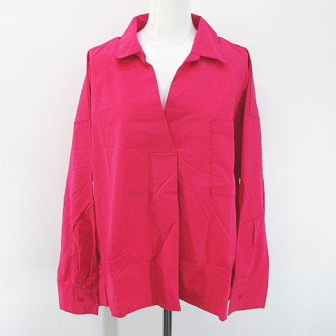 チャオパニック ティピー Ciaopanic Typy 長袖 シャツ ブラウス One ビビットピンク ショッキングピンク ポケット 綿 コットン 無地 レディース 077 ベクトルパーク