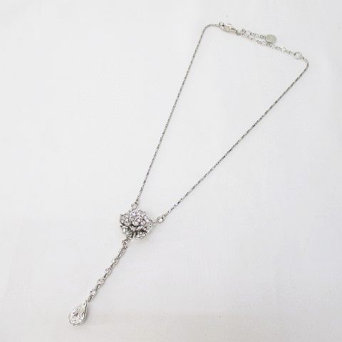 ジバンシィ GIVENCHY フラワーモチーフ ネックレス ペンダント ティアドロップ シルバー系 ラインストーン アクセサリー レディース