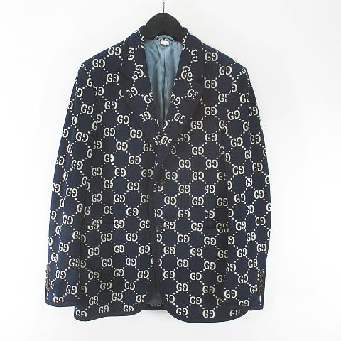 グッチ GUCCI GG GGジャガード ジャケット 46 ネイビー 紺系 Gマーク 