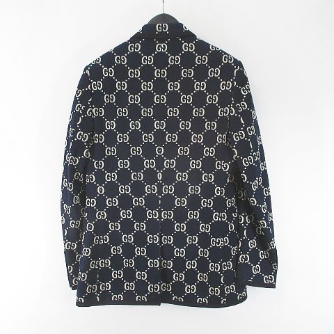 グッチ GUCCI GG GGジャガード ジャケット 46 ネイビー 紺系 Gマーク