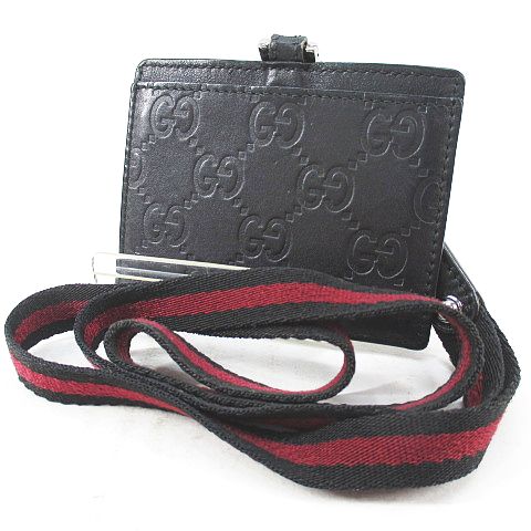 グッチ GUCCI カードケース パス ネックストラップ GG柄 ブラック 黒 
