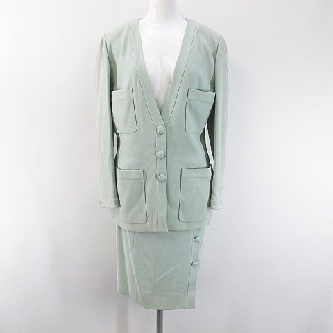 シャネル CHANEL ノーカラー セットアップ ジャケット 膝丈 タイト  