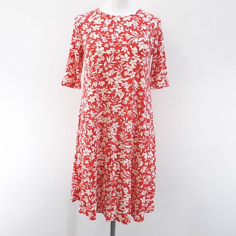 オールドネイビー Old Navy 半袖 ミニ丈 ワンピース Xs 赤系 レッド プリント 花柄 フラワー 総柄 ストレッチ レディース 077 ベクトルパーク