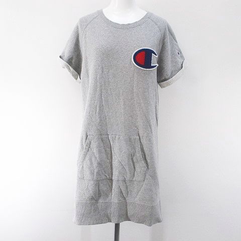 チャンピオン Champion 半袖 ミニ丈 スウェットワンピース ワンピース M 灰系 グレー ロゴ ワッペン 綿 コットン レディース 077 ベクトルパーク