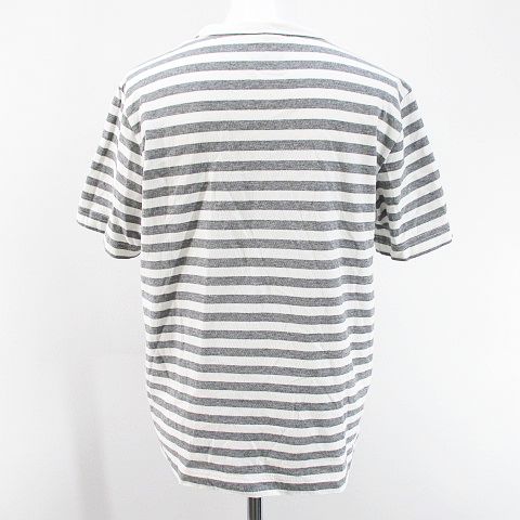 無印良品 良品計画 ボーダー 半袖 Tシャツ カットソー Xl 灰系 グレー 胸ポケット 綿 コットン レディース 077 ベクトルパーク