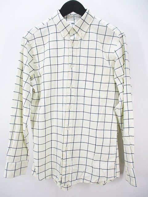 ユニクロ Uniqlo チェック柄 長袖 ネルシャツ S 白系 ホワイト ボタンダウン 綿 コットン メンズ 077 ベクトルパーク
