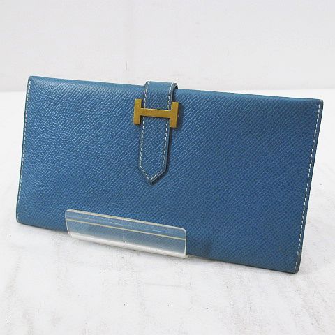 エルメス HERMES ベアン スフレ 長財布 ゴールド金具 ライトブルー 