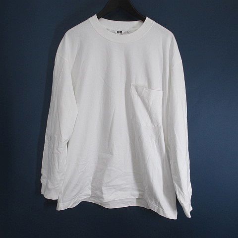 ユニクロ Uniqlo 長袖 カットソー Xl 白系 ホワイト 胸ポケット 綿 コットン 無地 メンズ 077 ベクトルパーク