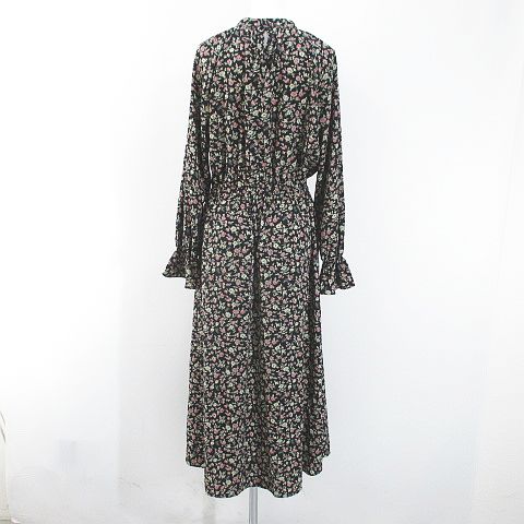 ジーユー Gu 花柄 フラワー 長袖 ミモレ丈 フレアワンピース ワンピース 黒系 ブラック ボタン レディース 077 ベクトルパーク ジーユー Gu 花柄 フラワー 長袖 ミモレ丈 フレアワンピース ワンピース 黒系 ブラック ボタン レディース 077 ベクトルパーク