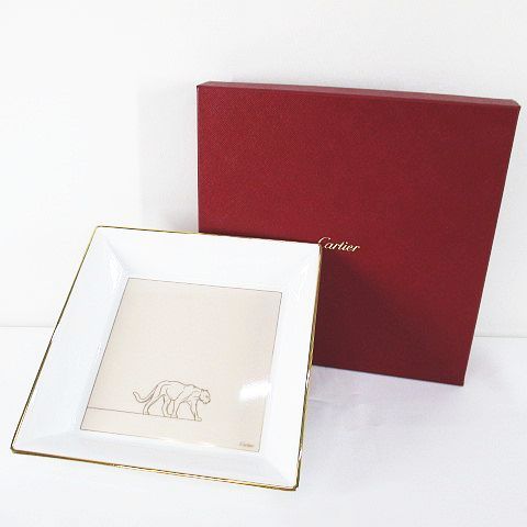 カルティエ Cartier パンサー スクエアプレート 17cm ホワイト 白 小物 