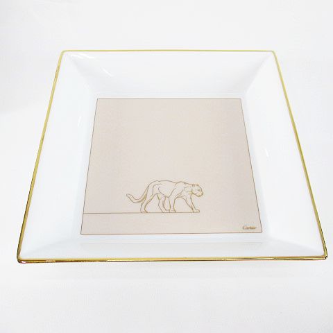 カルティエ Cartier パンサー スクエアプレート 17cm ホワイト 白 小物 