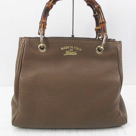 グッチ GUCCI バンブートートバッグ ゴールドロゴ ブラウン 茶 レザー 