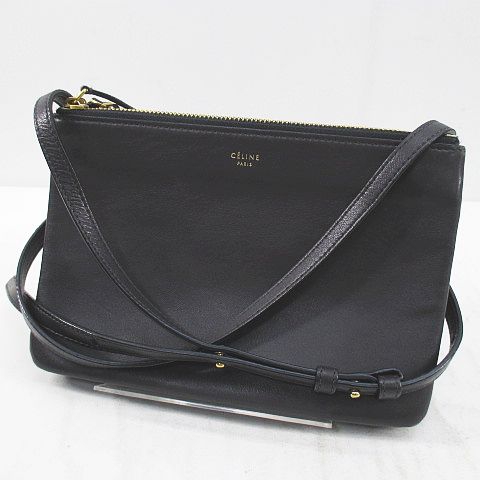 セリーヌ CELINE トリオ レザー ショルダーバッグ グレー レザー 