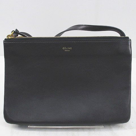 セリーヌ CELINE トリオ レザー ショルダーバッグ グレー レザー 