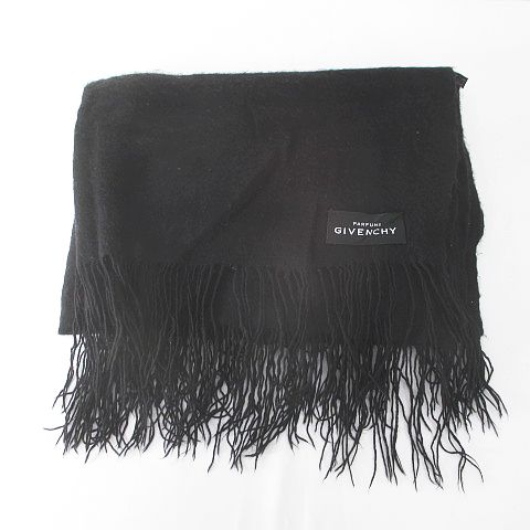 ジバンシィ GIVENCHY マフラー ストール 黒系 ブラック 無地 フリンジ 
