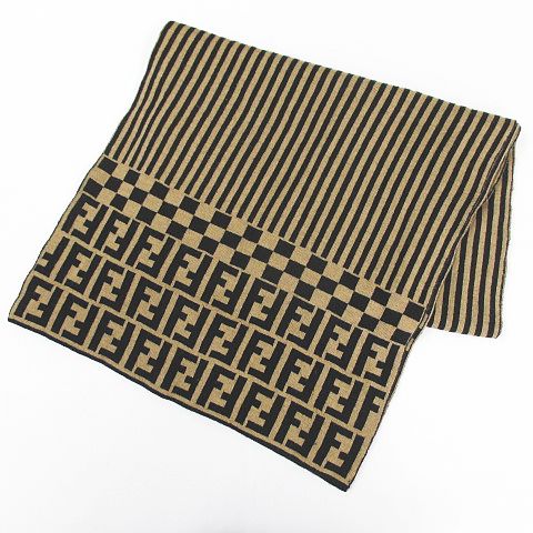 フェンディ FENDI ズッカ柄 ストライプ柄 マフラー ストール ニット 42  